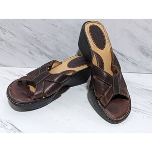 Born Women's Brown Leather Slip-On Slide 2.5" Wedge Sandal Size 8